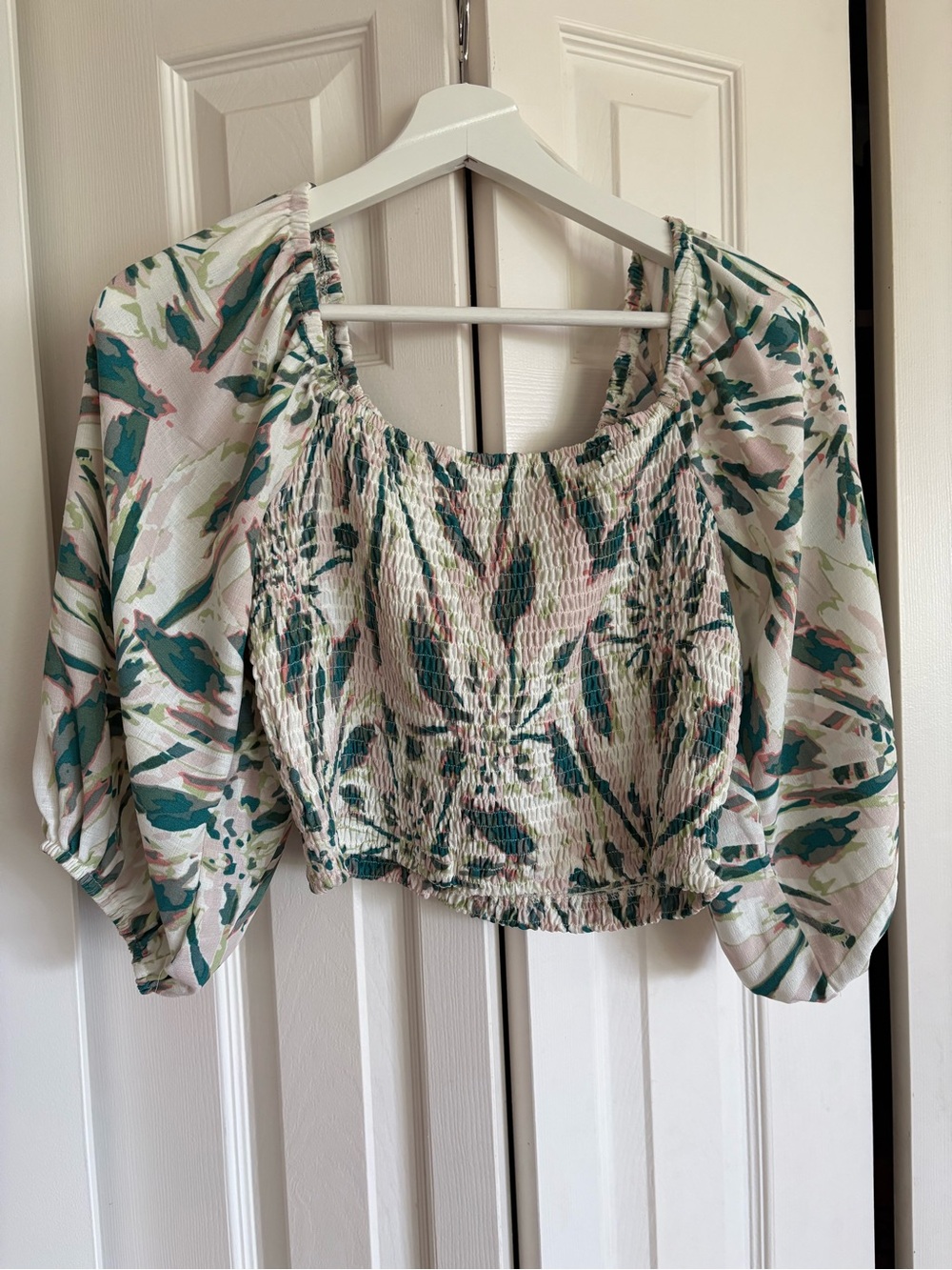 Sadie & Sage Cream Crop Top with Teal and Pink Floral Print